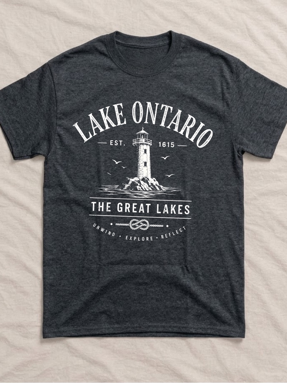 Gildan Charcoal Short-Sleeve Lake Ontario Graphic Tee